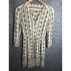 LOFT Dress Womens XSP White Floral Rayon 3/4 Sleeve V-Neck Lined Button Front